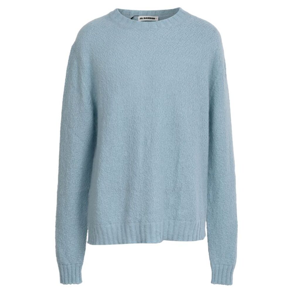 Jil Sander Brushed Knitted Sweater in Light Blue Mohair Wool